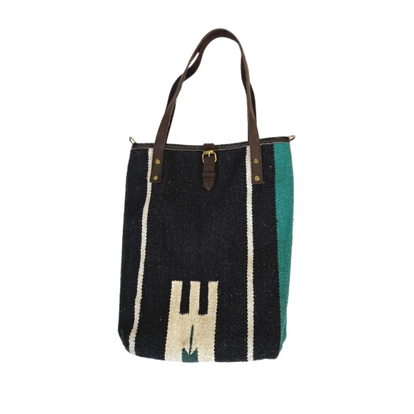 Anthro Raj Boho Hand Woven Leather Handle Tote Bag - Picture 1 of 9